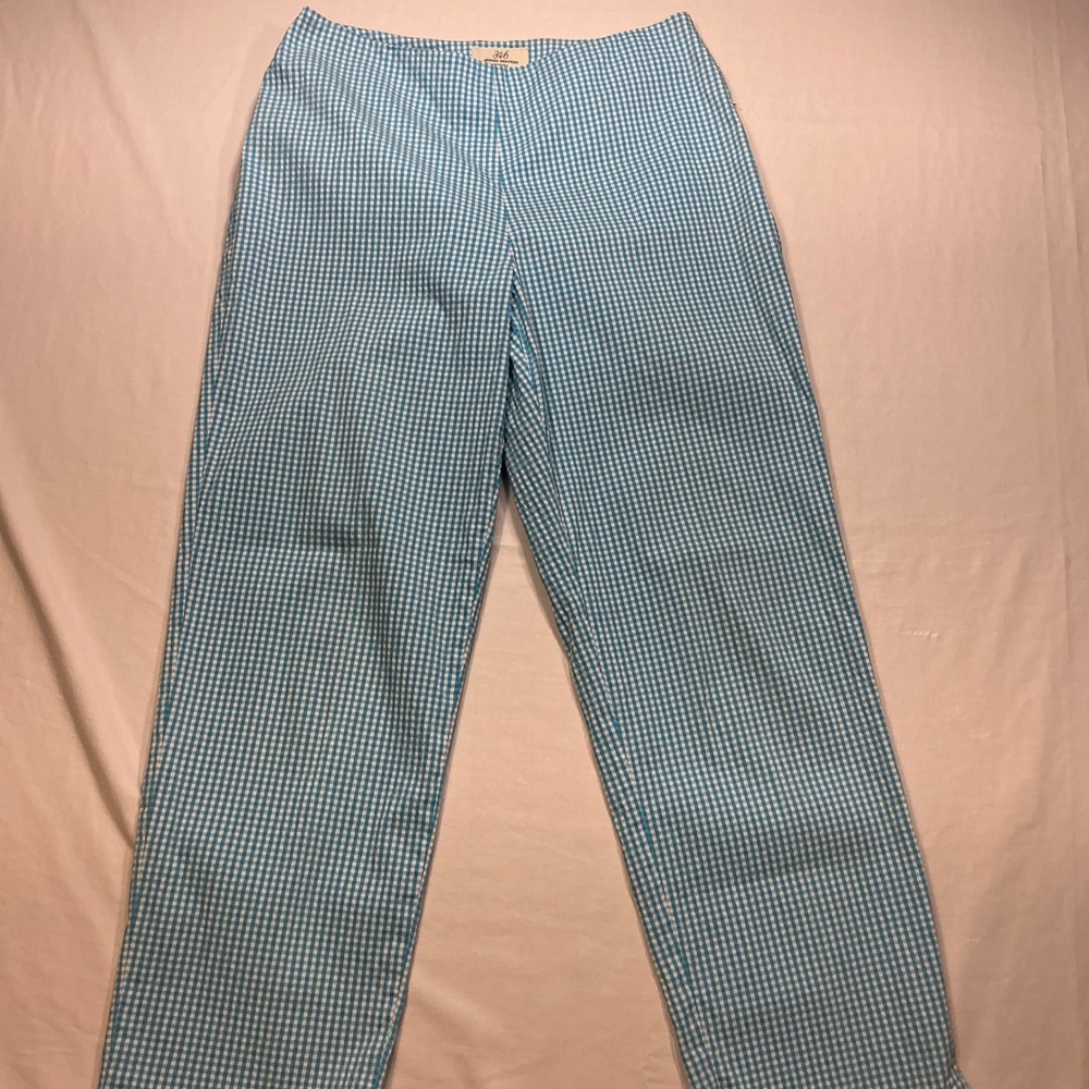 Brooks Brothers 346 Stretch Pants Gingham Check Blue White Womens Size 6 S